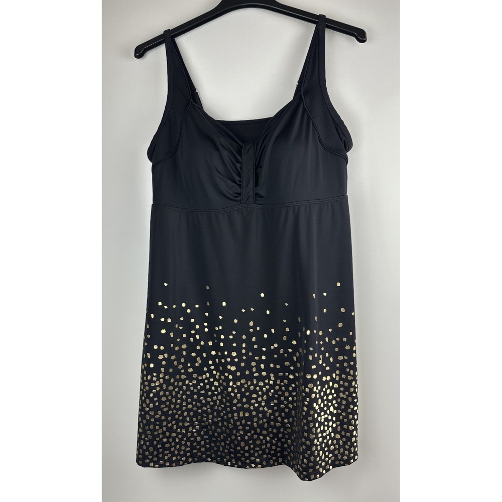 Swimsuits For All Retro Swim Dress Black Gold Foil Tummy Control UPF Plus Sz 22 - Picture 12 of 12